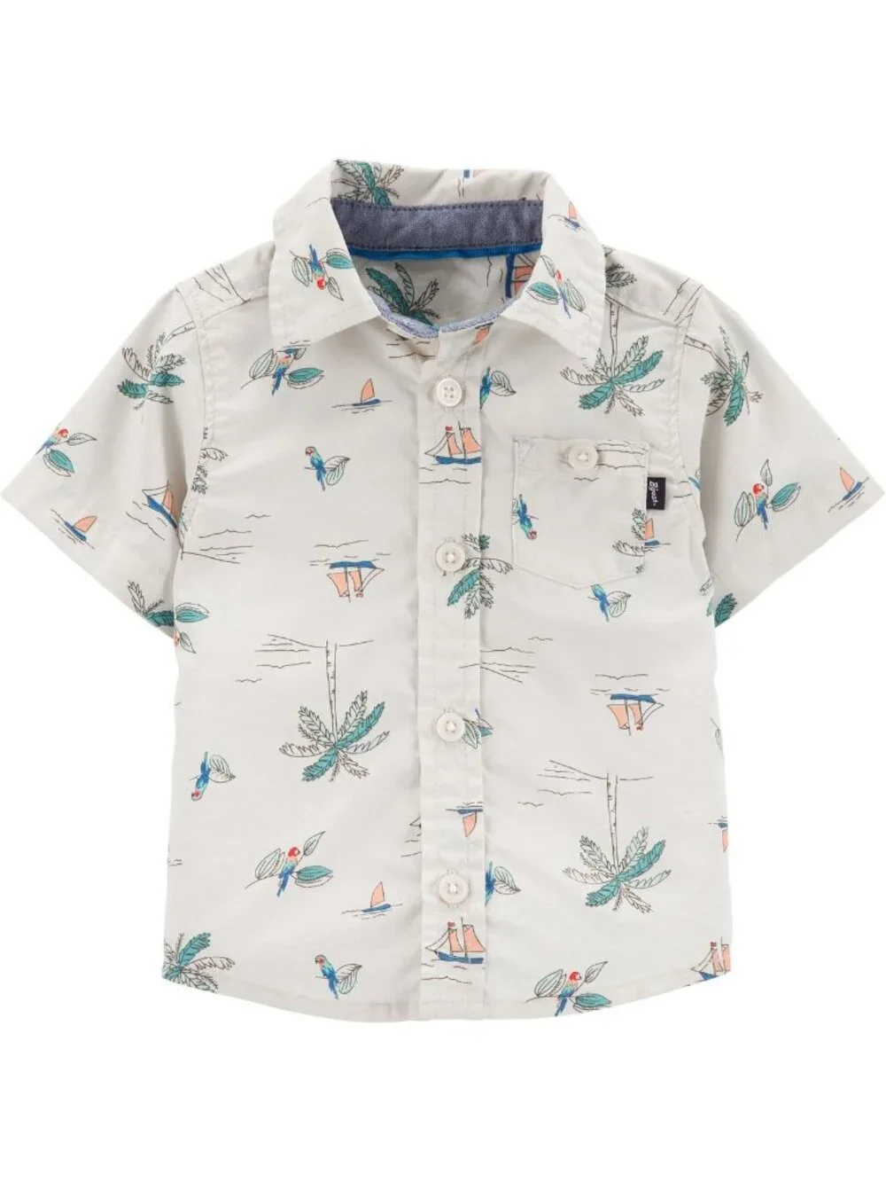 Baby Boys Tropical Print Short Sleeve Button-Up Shirt Cotton Summer Wear 3M By O